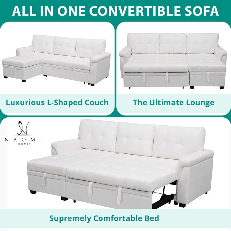 Canapé sectionnel réversible avec lit gigogne, méridienne avec rangement dissimulé, pieds durables,