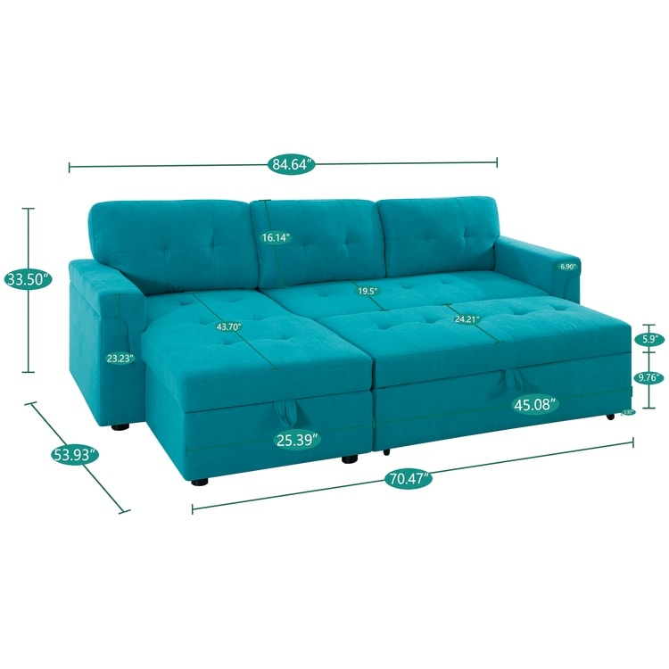 Canapé sectionnel réversible avec lit gigogne, méridienne avec rangement dissimulé, pieds durables,
