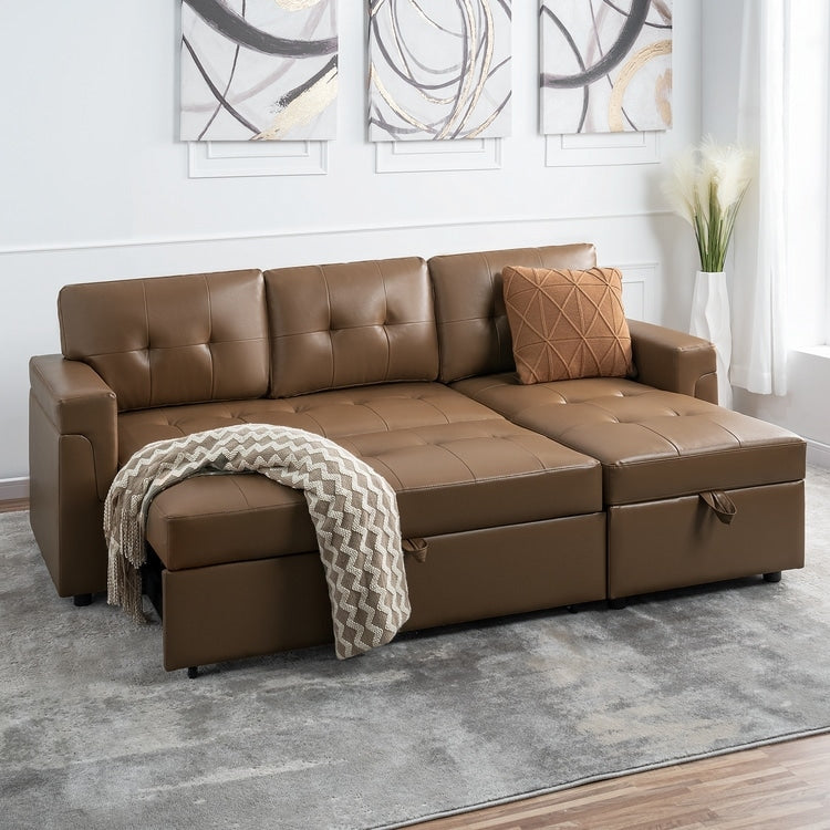 Canapé sectionnel réversible avec lit gigogne, méridienne avec rangement dissimulé, pieds durables,
