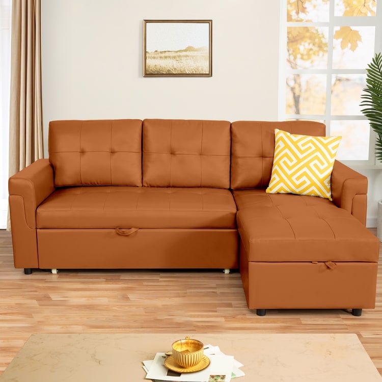 Canapé sectionnel réversible avec lit gigogne, méridienne avec rangement dissimulé, pieds durables,