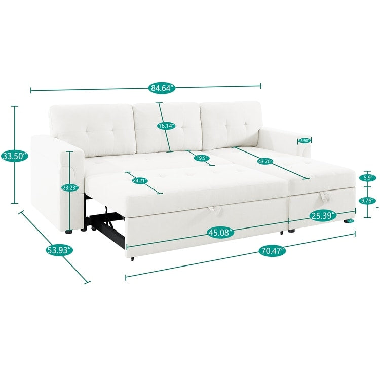Canapé sectionnel réversible avec lit gigogne, méridienne avec rangement dissimulé, pieds durables,