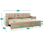 Canapé sectionnel réversible avec lit gigogne, méridienne avec rangement dissimulé, pieds durables,
