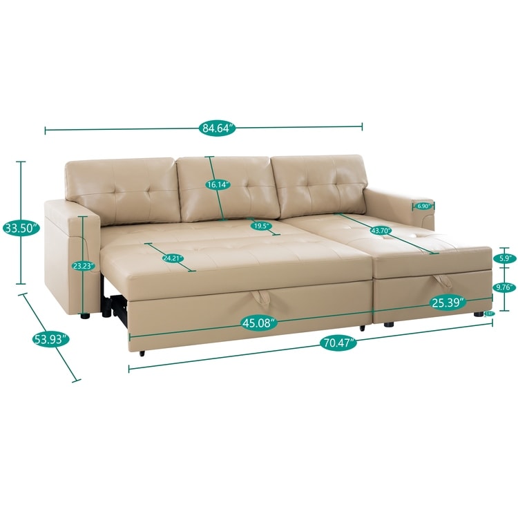 Canapé sectionnel réversible avec lit gigogne, méridienne avec rangement dissimulé, pieds durables,