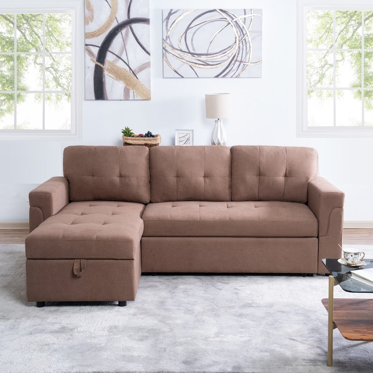 Canapé sectionnel réversible avec lit gigogne, méridienne avec rangement dissimulé, pieds durables,