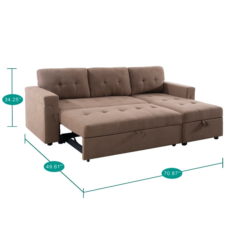 Canapé sectionnel réversible avec lit gigogne, méridienne avec rangement dissimulé, pieds durables,