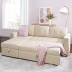 Canapé sectionnel réversible avec lit gigogne, méridienne avec rangement dissimulé, pieds durables,