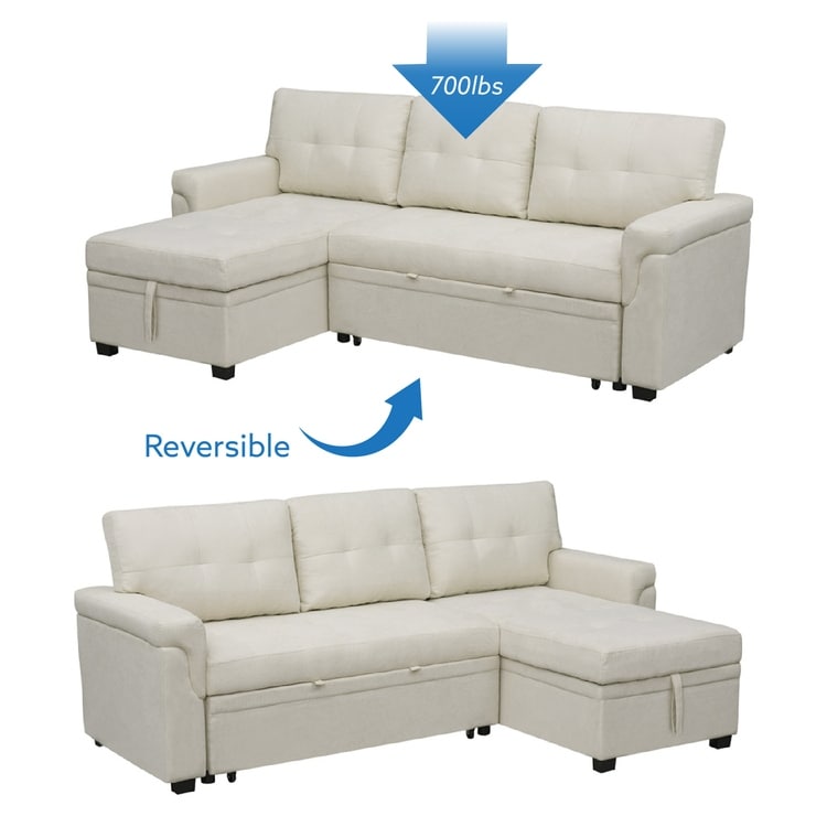 Canapé sectionnel réversible avec lit gigogne, méridienne avec rangement dissimulé, pieds durables,