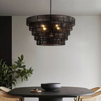 Lustre bohème moderne Piersan à 5 lumières avec abat-jour en rotin à plusieurs niveaux - 26 po de largeur