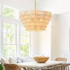 Lustre bohème moderne Piersan à 5 lumières avec abat-jour en rotin à plusieurs niveaux - 26 po de largeur
