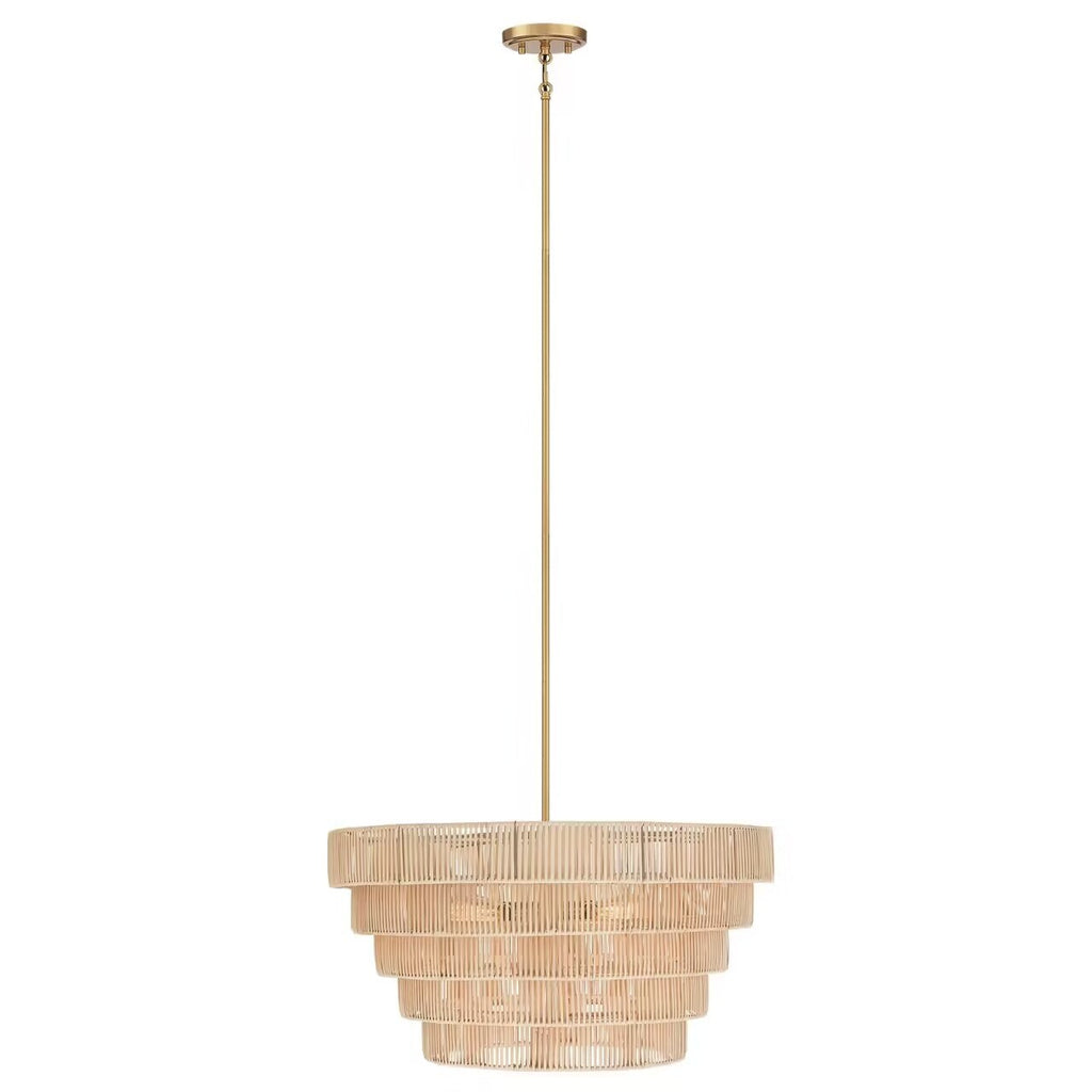 Lustre bohème moderne Piersan à 5 lumières avec abat-jour en rotin à plusieurs niveaux - 26 po de largeur