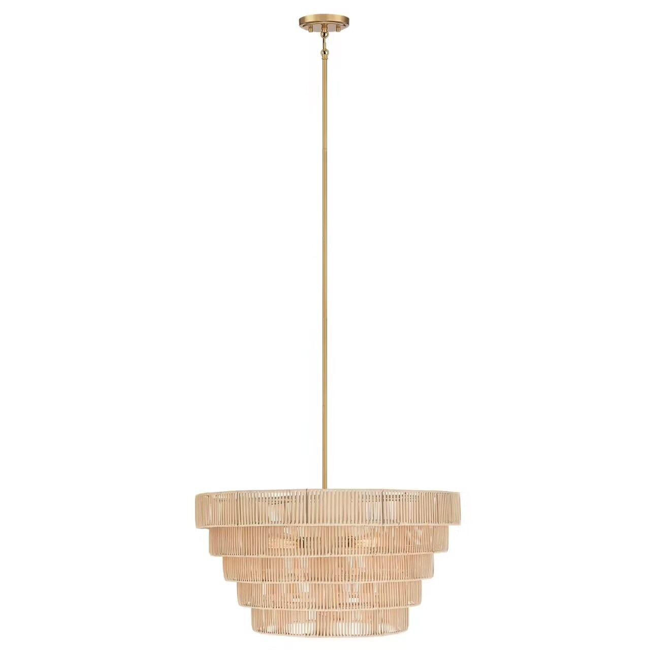Lustre bohème moderne Piersan à 5 lumières avec abat-jour en rotin à plusieurs niveaux - 26 po de largeur