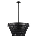 Lustre bohème moderne Piersan à 5 lumières avec abat-jour en rotin à plusieurs niveaux - 26 po de largeur