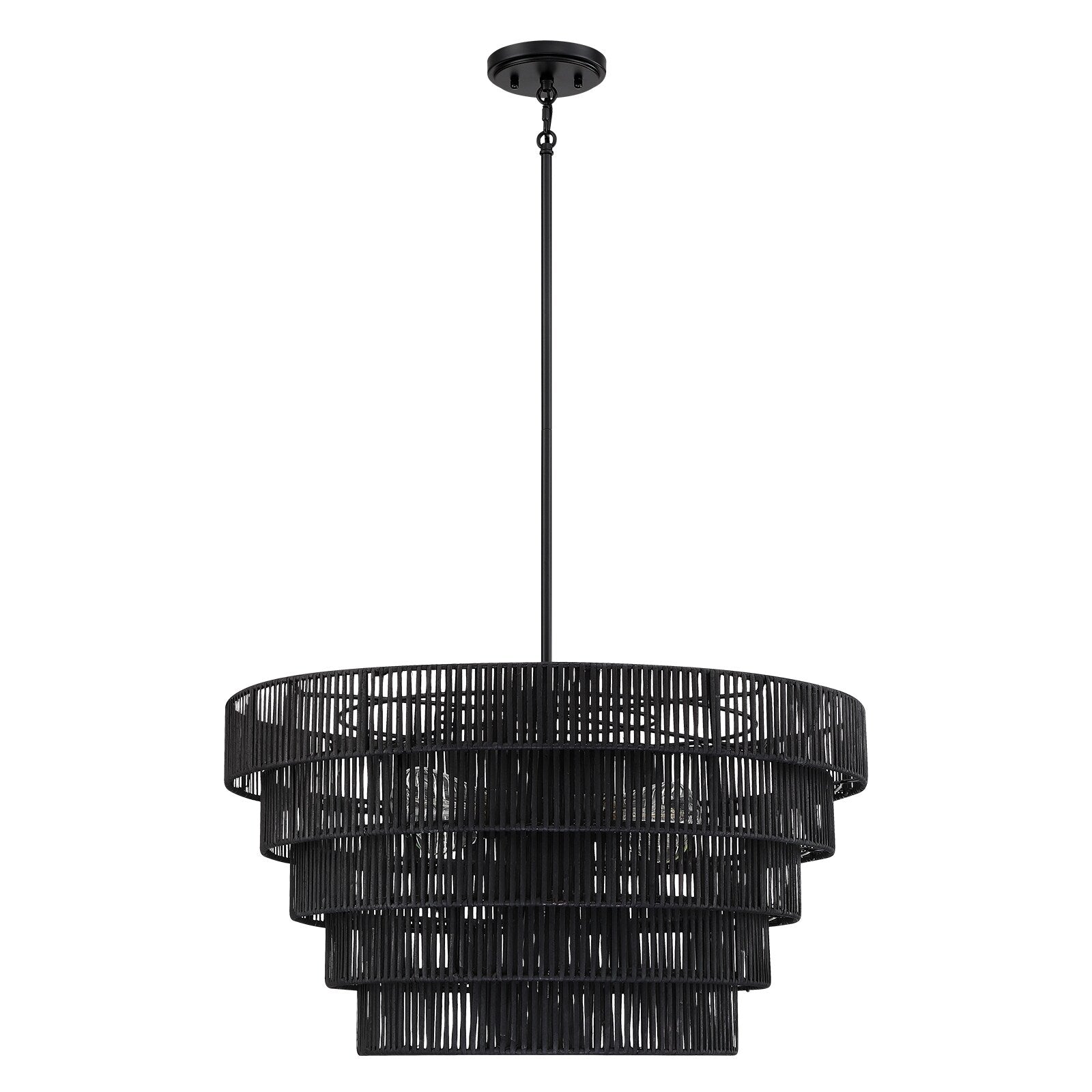 Lustre bohème moderne Piersan à 5 lumières avec abat-jour en rotin à plusieurs niveaux - 26 po de largeur