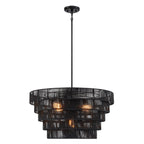 Lustre bohème moderne Piersan à 5 lumières avec abat-jour en rotin à plusieurs niveaux - 26 po de largeur