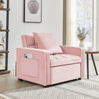 Canapé-lit simple en velours rose avec dossier réglable