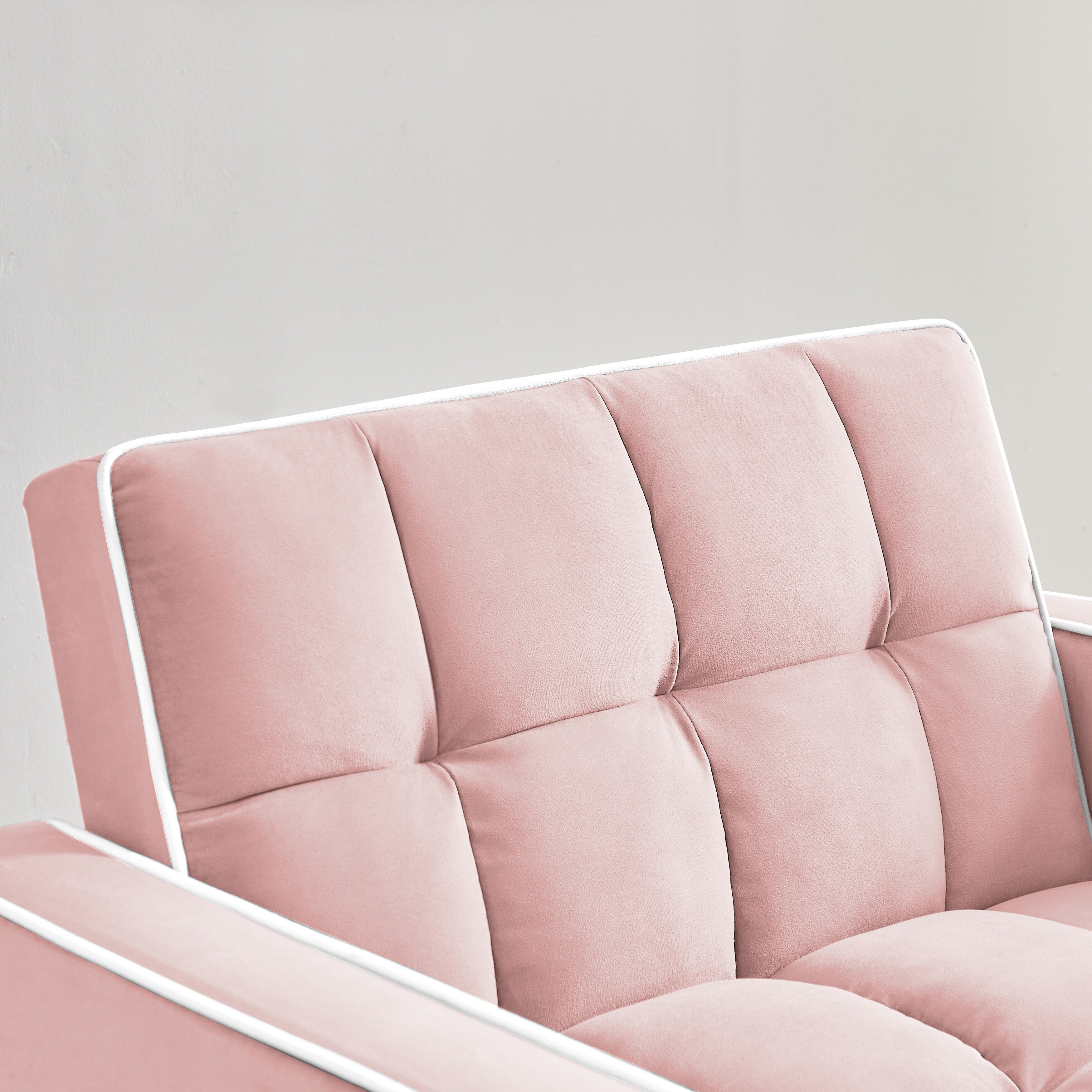 Canapé-lit simple en velours rose avec dossier réglable