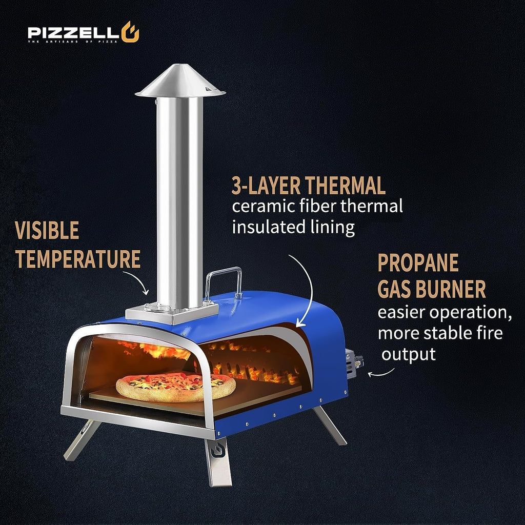 Four à pizza extérieur multi-combustible, machine à pizza cuite sur pierre avec brûleur à gaz et boîte à bois - 12 pouces