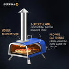 Four à pizza extérieur multi-combustible, machine à pizza cuite sur pierre avec brûleur à gaz et boîte à bois - 12 pouces