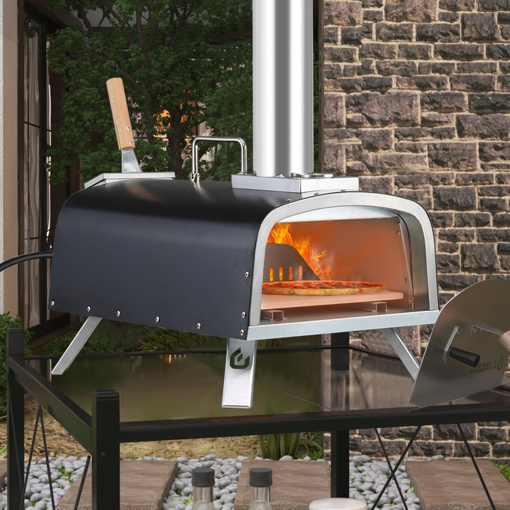 Four à pizza extérieur multi-combustible, machine à pizza cuite sur pierre avec brûleur à gaz et boîte à bois - 12 pouces