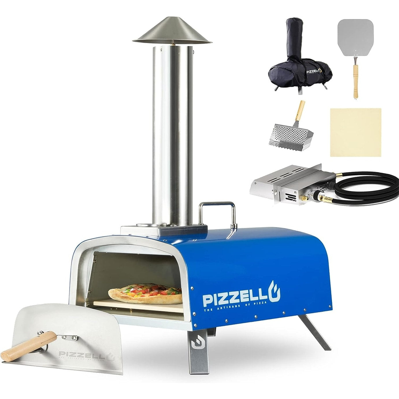 Four à pizza extérieur multi-combustible, machine à pizza cuite sur pierre avec brûleur à gaz et boîte à bois - 12 pouces