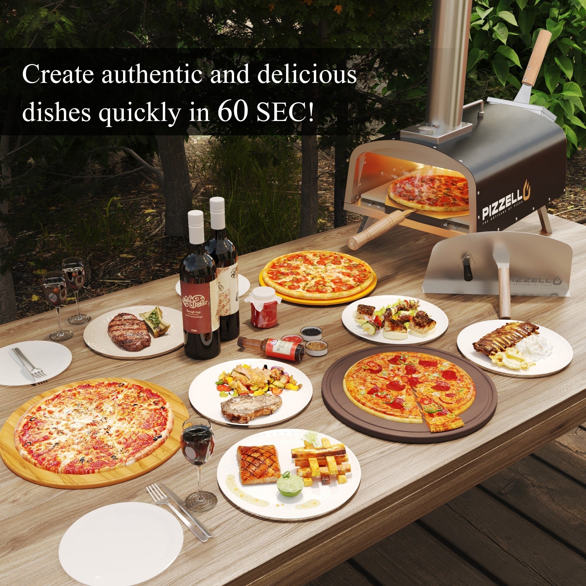Four à pizza extérieur multi-combustible, machine à pizza cuite sur pierre avec brûleur à gaz et boîte à bois - 12 pouces