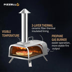 Four à pizza extérieur multi-combustible, machine à pizza cuite sur pierre avec brûleur à gaz et boîte à bois - 12 pouces