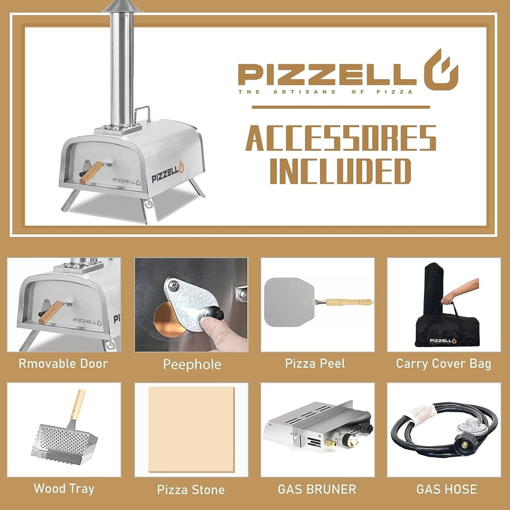 Four à pizza extérieur multi-combustible, machine à pizza cuite sur pierre avec brûleur à gaz et boîte à bois - 12 pouces