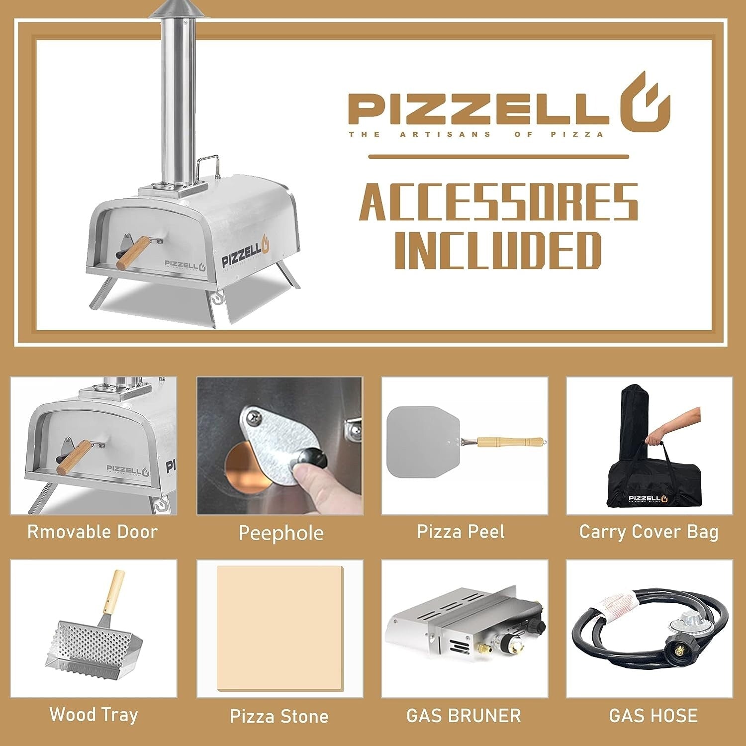Four à pizza extérieur multi-combustible, machine à pizza cuite sur pierre avec brûleur à gaz et boîte à bois - 12 pouces