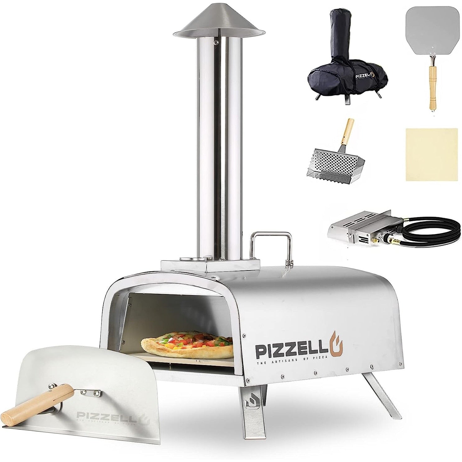 Four à pizza extérieur multi-combustible, machine à pizza cuite sur pierre avec brûleur à gaz et boîte à bois - 12 pouces