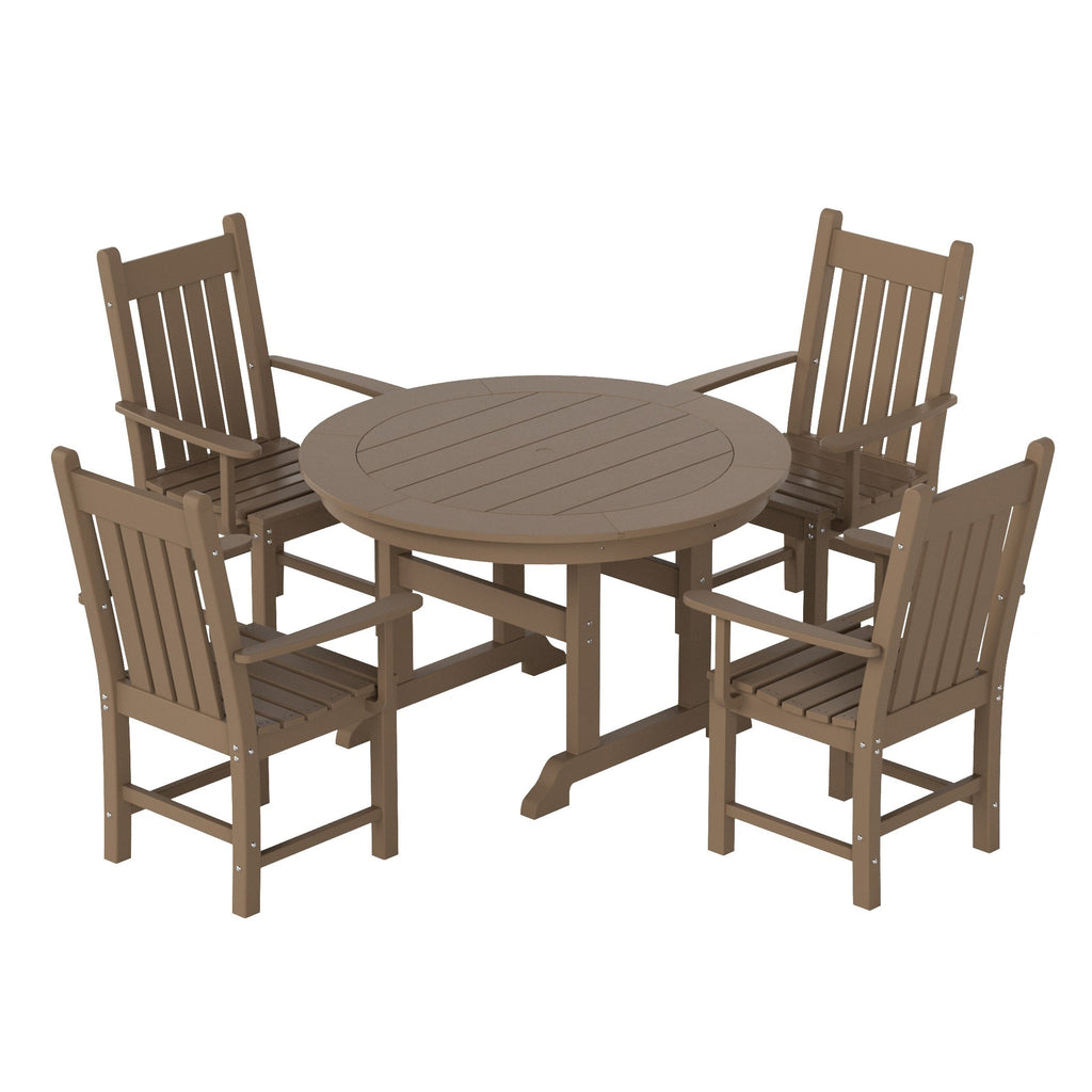 Ensemble de salle à manger d'extérieur Polytrends Laguna en PEHD, toutes saisons, avec table ronde et fauteuils (5 pièces)