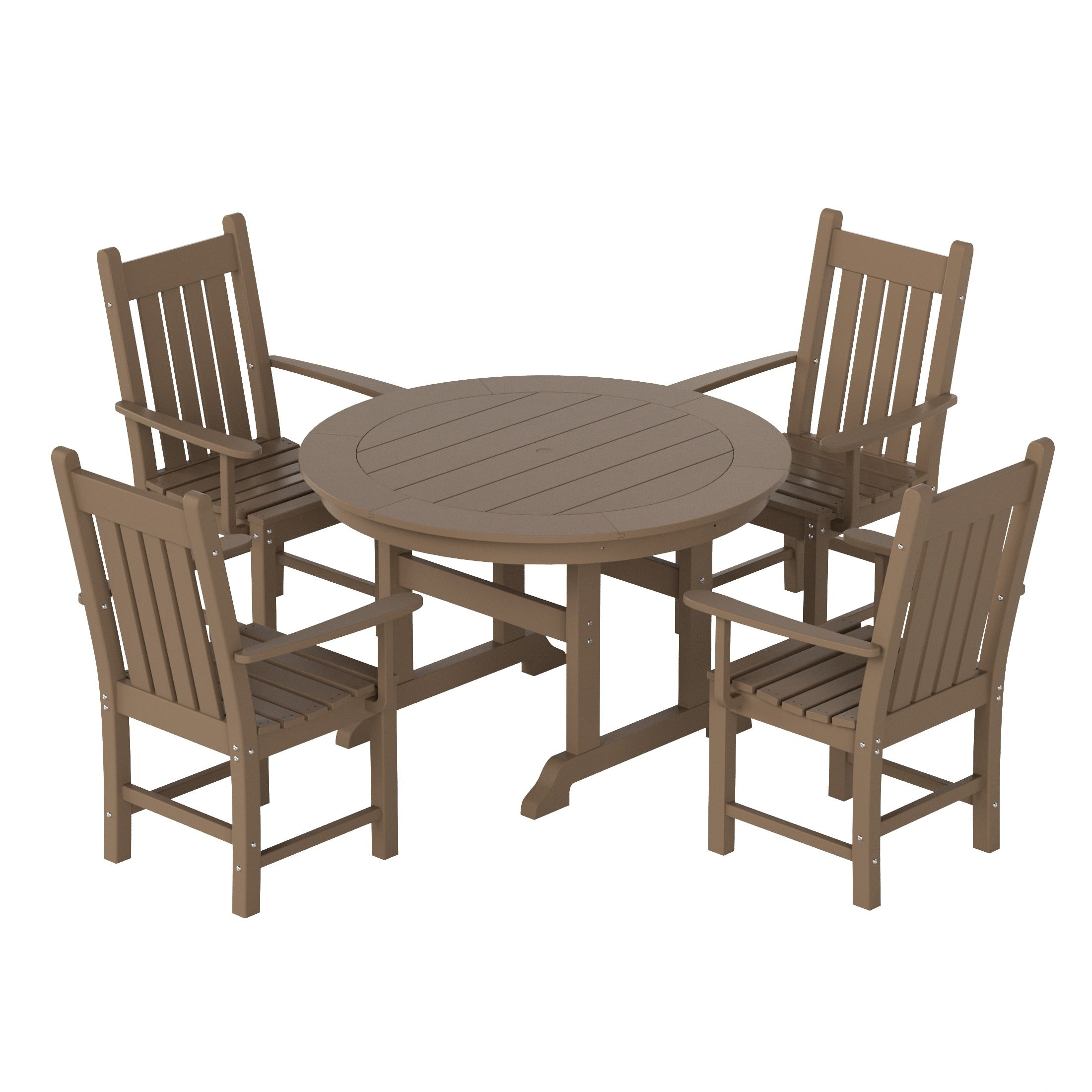 Ensemble de salle à manger d'extérieur Polytrends Laguna en PEHD, toutes saisons, avec table ronde et fauteuils (5 pièces)