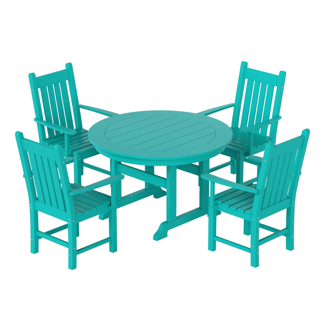 Ensemble de salle à manger d'extérieur Polytrends Laguna en PEHD, toutes saisons, avec table ronde et fauteuils (5 pièces)