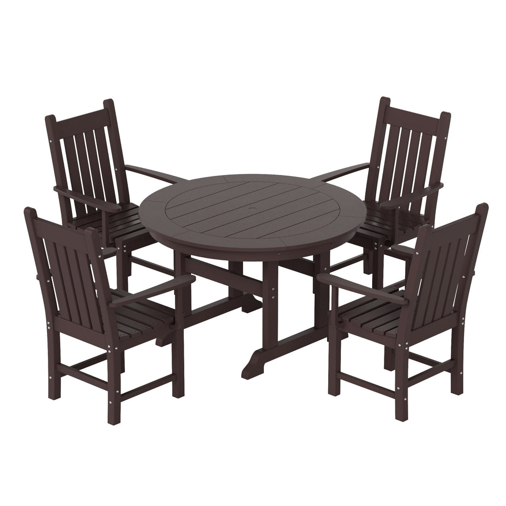 Ensemble de salle à manger d'extérieur Polytrends Laguna en PEHD, toutes saisons, avec table ronde et fauteuils (5 pièces)