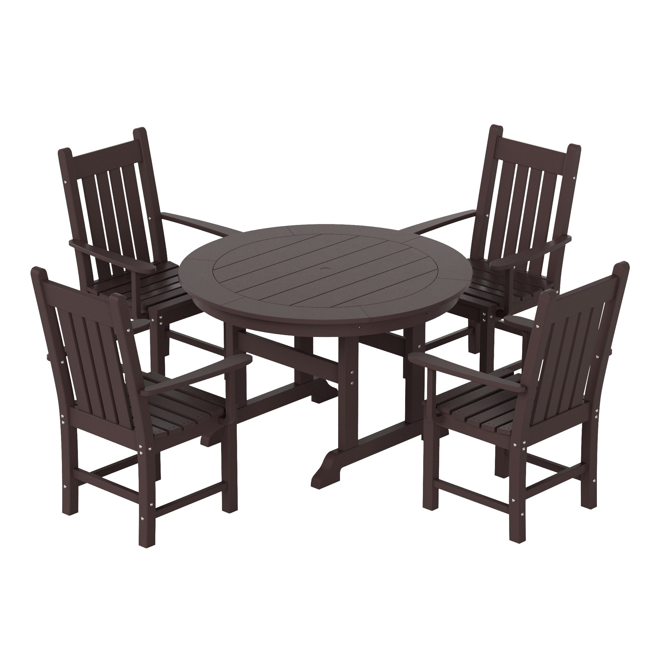 Ensemble de salle à manger d'extérieur Polytrends Laguna en PEHD, toutes saisons, avec table ronde et fauteuils (5 pièces)
