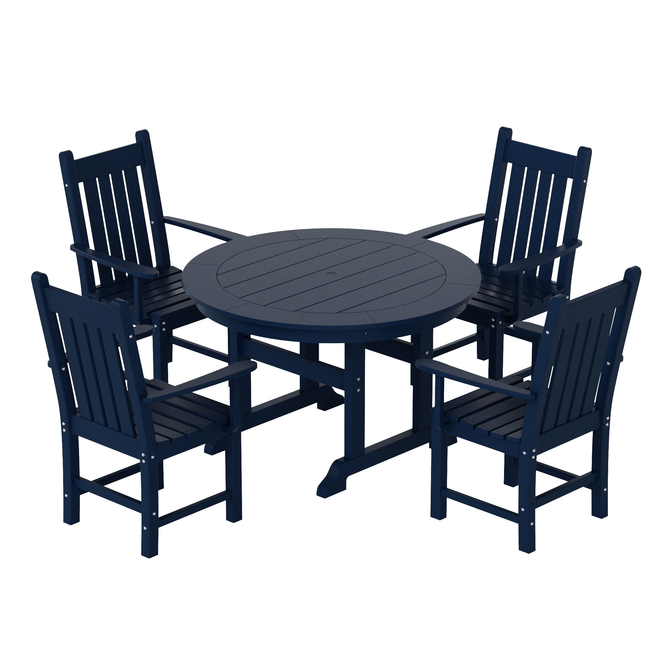Ensemble de salle à manger d'extérieur Polytrends Laguna en PEHD, toutes saisons, avec table ronde et fauteuils (5 pièces)