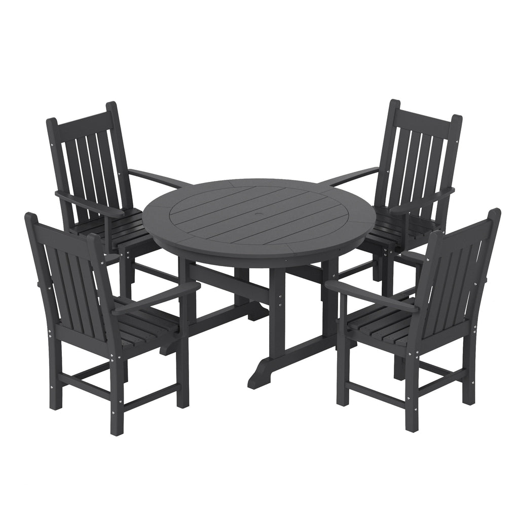 Ensemble de salle à manger d'extérieur Polytrends Laguna en PEHD, toutes saisons, avec table ronde et fauteuils (5 pièces)