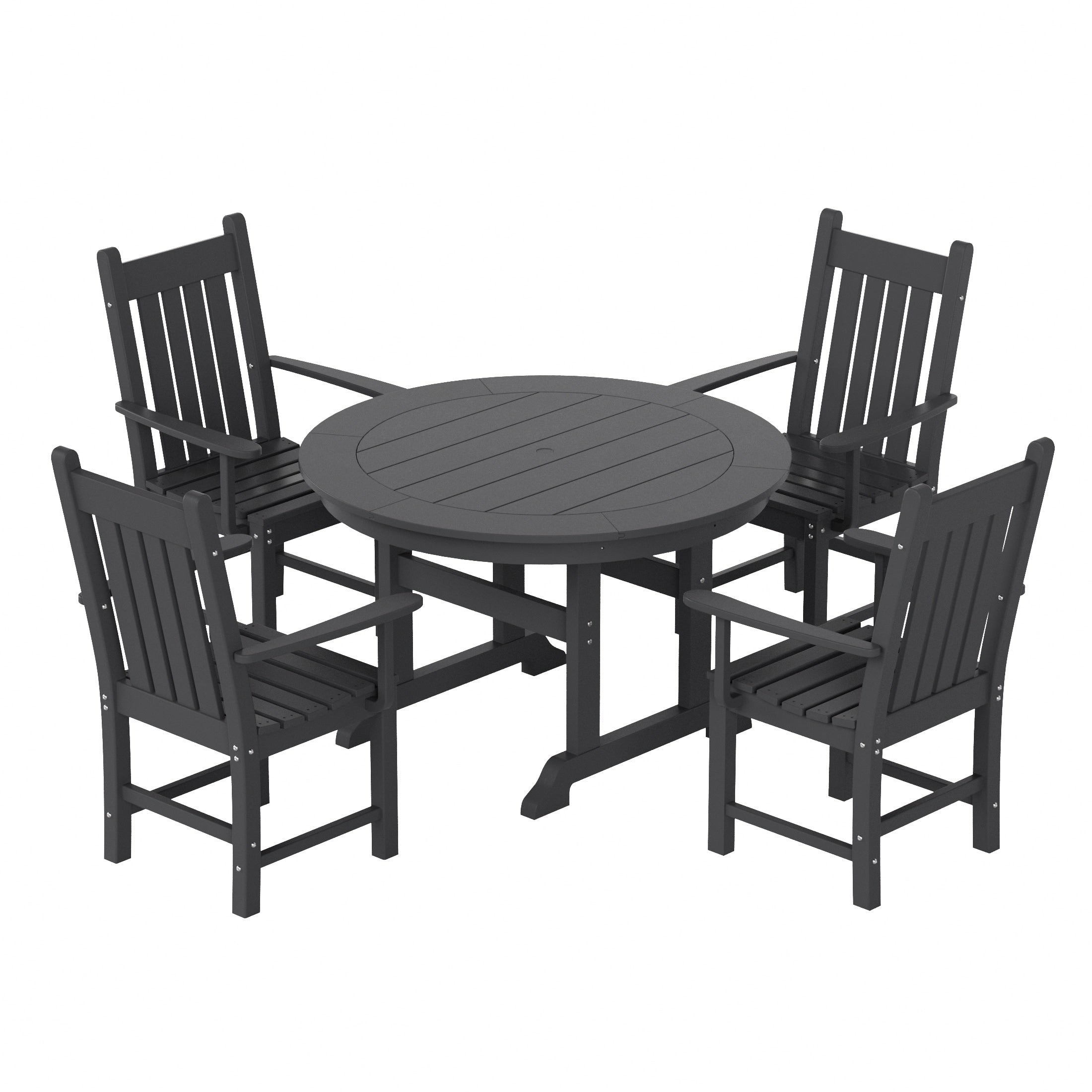 Ensemble de salle à manger d'extérieur Polytrends Laguna en PEHD, toutes saisons, avec table ronde et fauteuils (5 pièces)