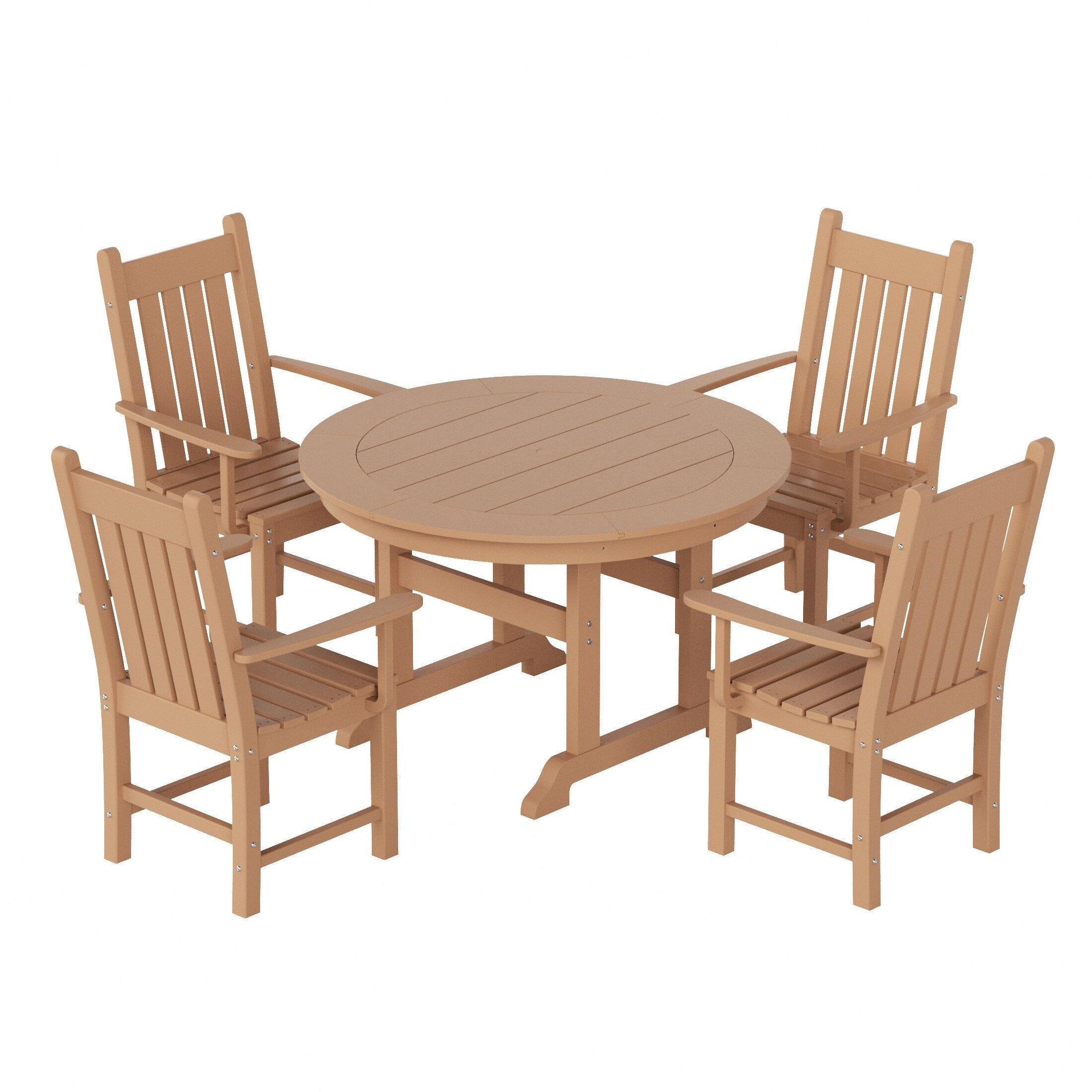 Ensemble de salle à manger d'extérieur Polytrends Laguna en PEHD, toutes saisons, avec table ronde et fauteuils (5 pièces)