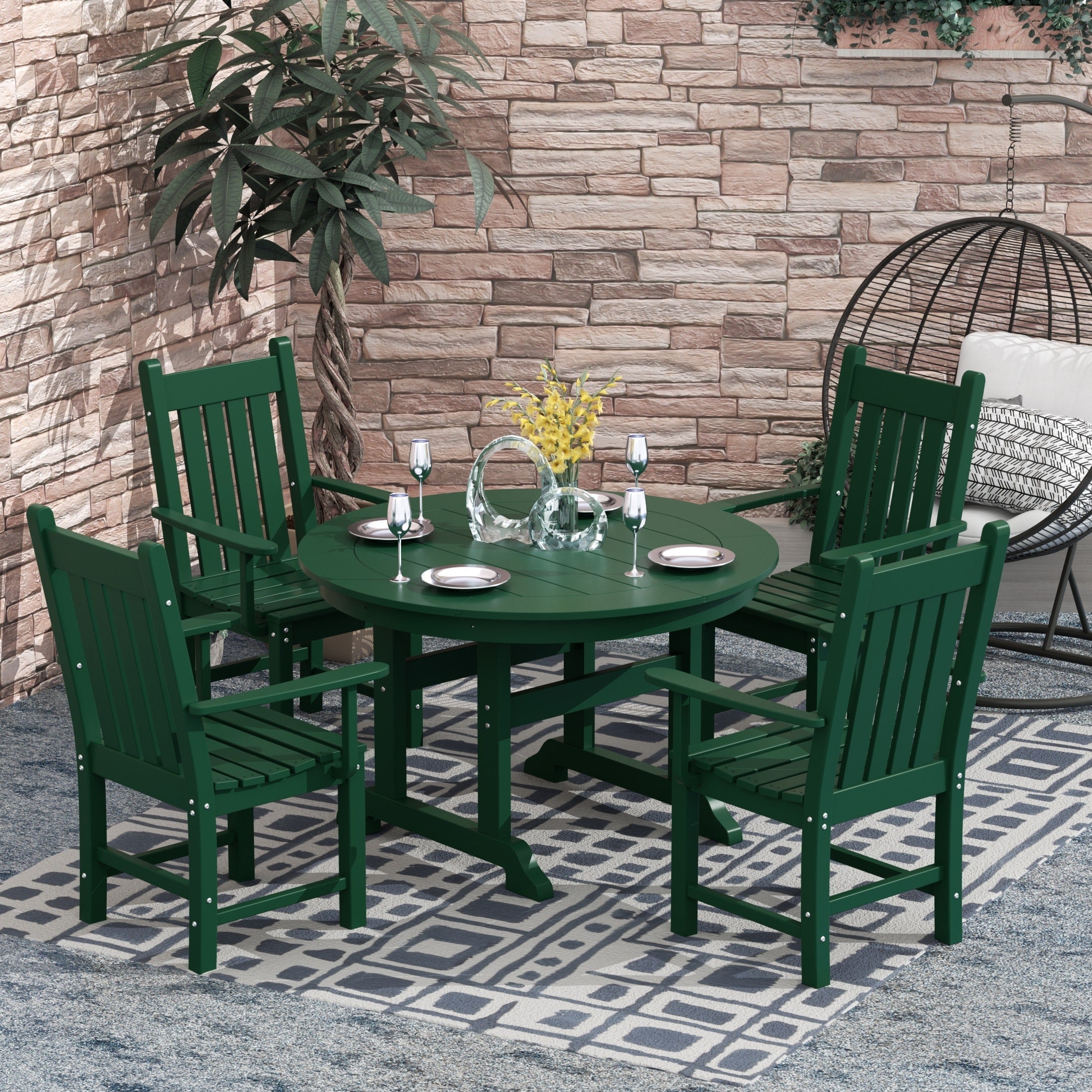 Ensemble de salle à manger d'extérieur Polytrends Laguna en PEHD, toutes saisons, avec table ronde et fauteuils (5 pièces)