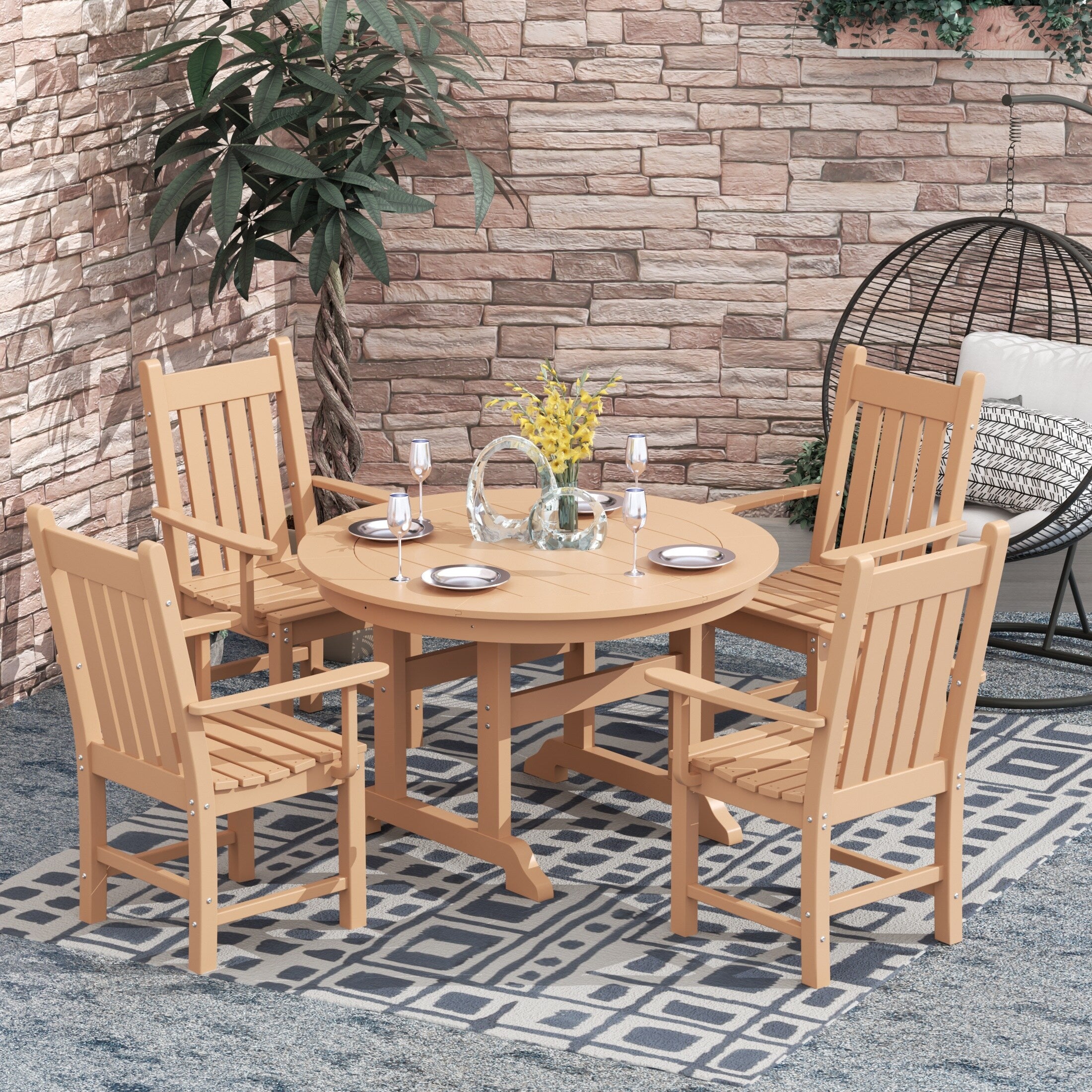 Ensemble de salle à manger d'extérieur Polytrends Laguna en PEHD, toutes saisons, avec table ronde et fauteuils (5 pièces)