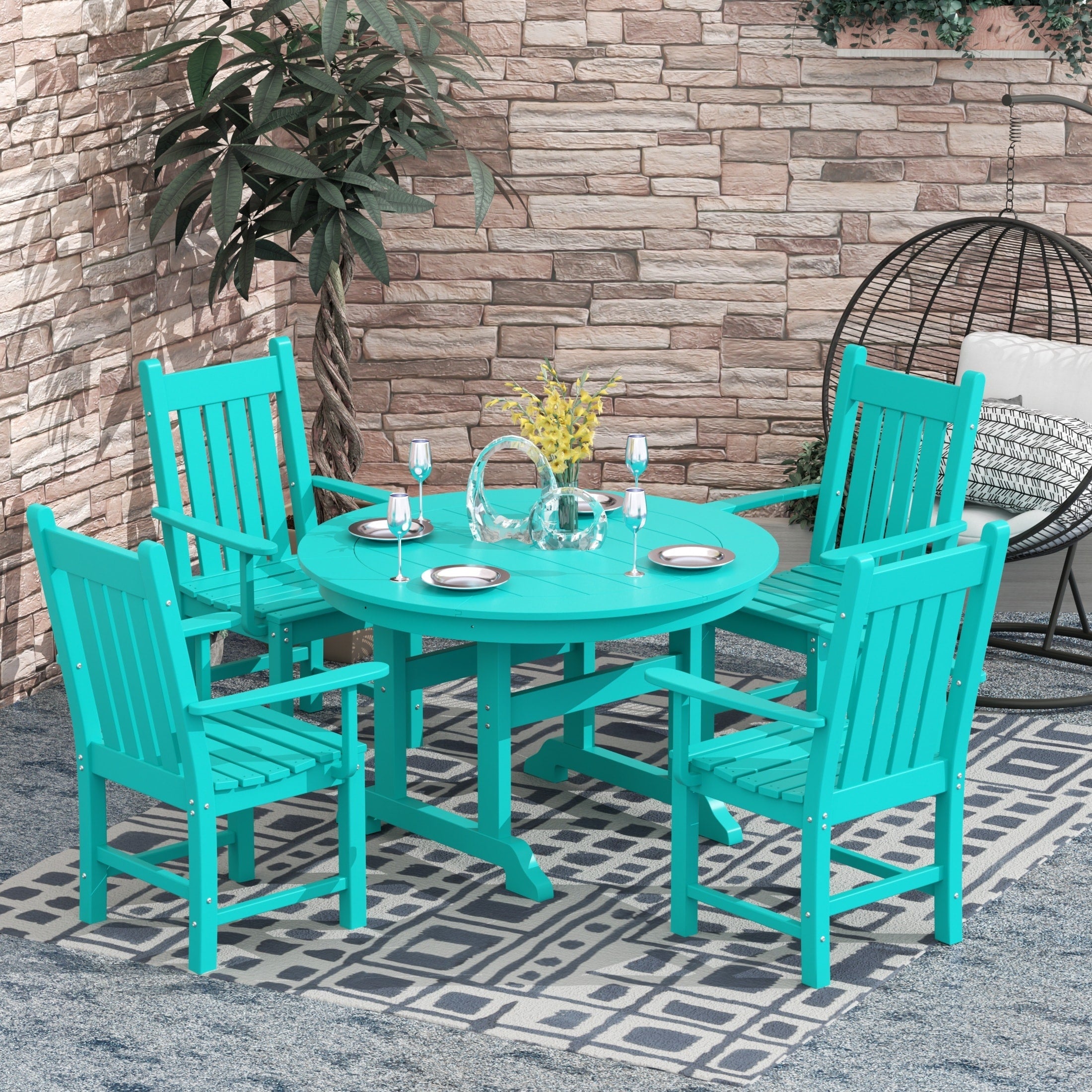 Ensemble de salle à manger d'extérieur Polytrends Laguna en PEHD, toutes saisons, avec table ronde et fauteuils (5 pièces)