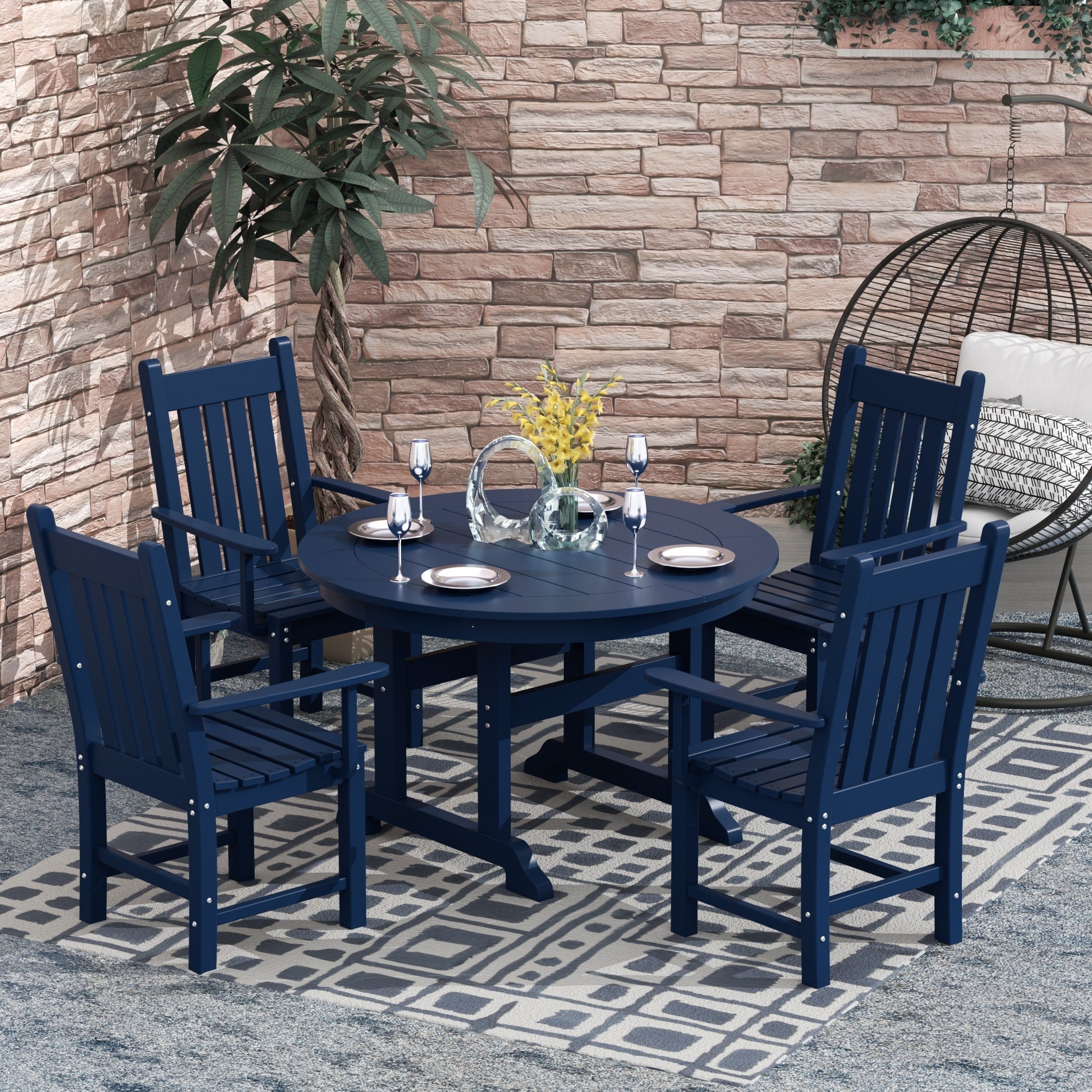 Ensemble de salle à manger d'extérieur Polytrends Laguna en PEHD, toutes saisons, avec table ronde et fauteuils (5 pièces)