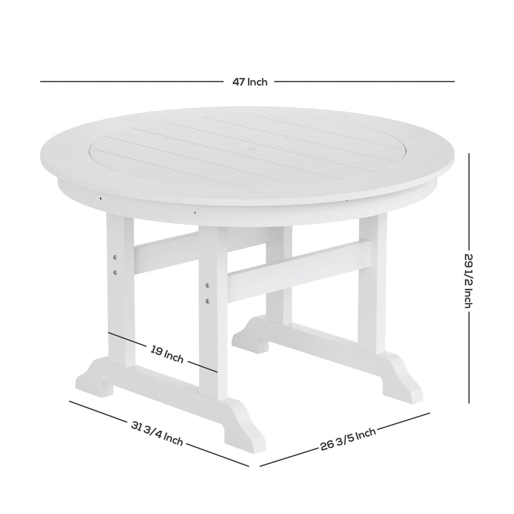 Ensemble de salle à manger d'extérieur Polytrends Laguna en PEHD, toutes saisons, avec table ronde et fauteuils (5 pièces)