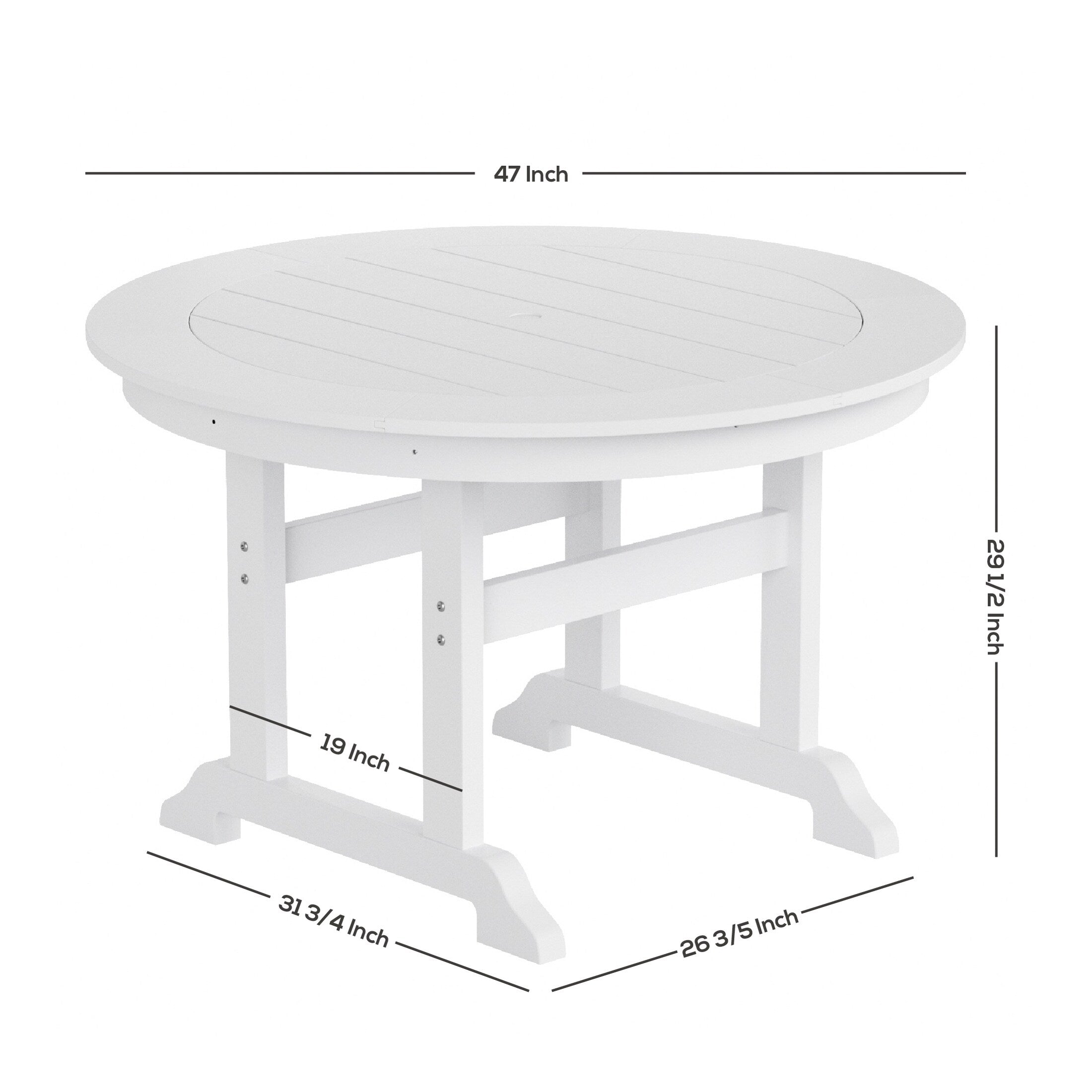 Ensemble de salle à manger d'extérieur Polytrends Laguna en PEHD, toutes saisons, avec table ronde et fauteuils (5 pièces)
