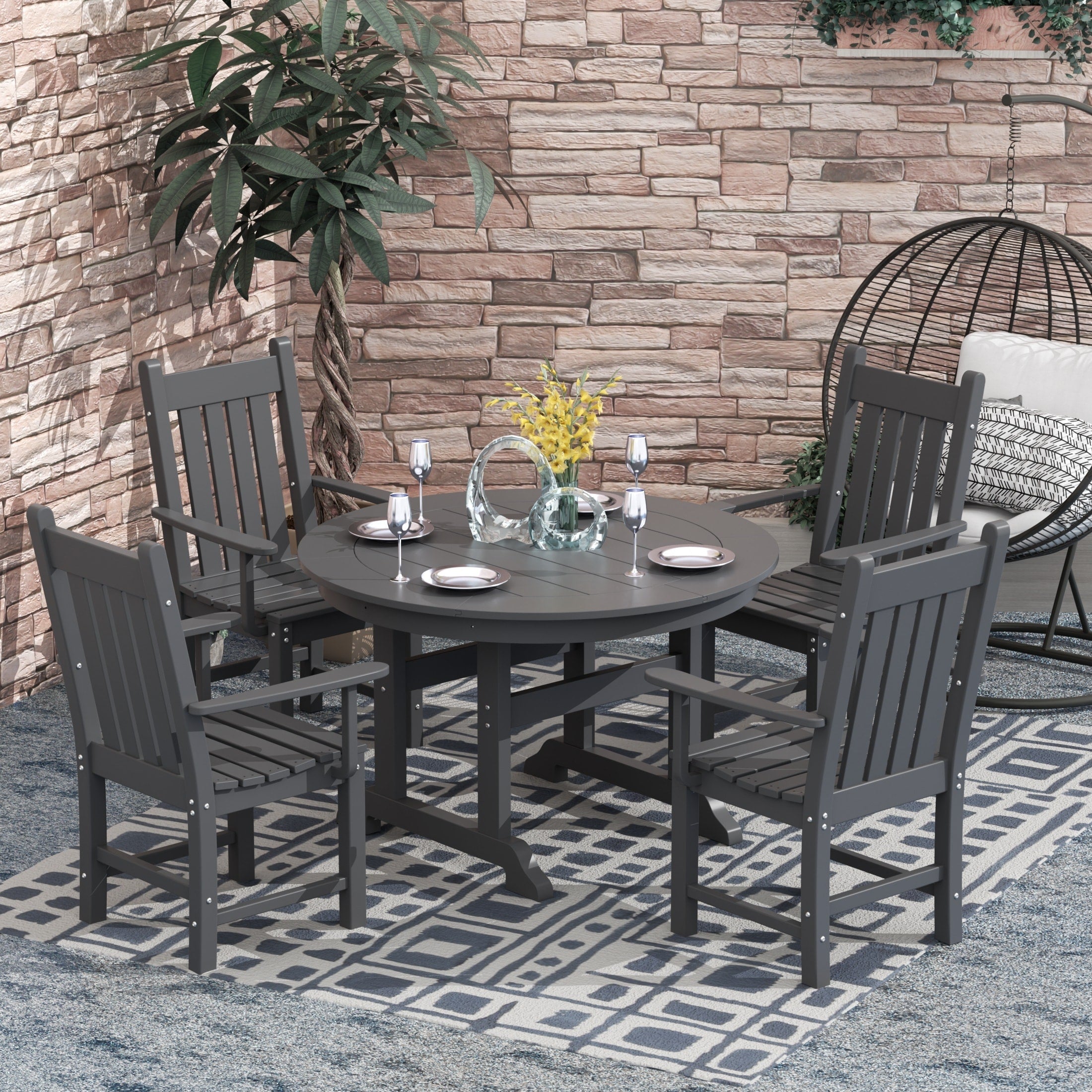 Ensemble de salle à manger d'extérieur Polytrends Laguna en PEHD, toutes saisons, avec table ronde et fauteuils (5 pièces)