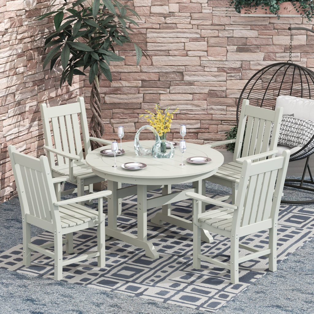 Ensemble de salle à manger d'extérieur Polytrends Laguna en PEHD, toutes saisons, avec table ronde et fauteuils (5 pièces)