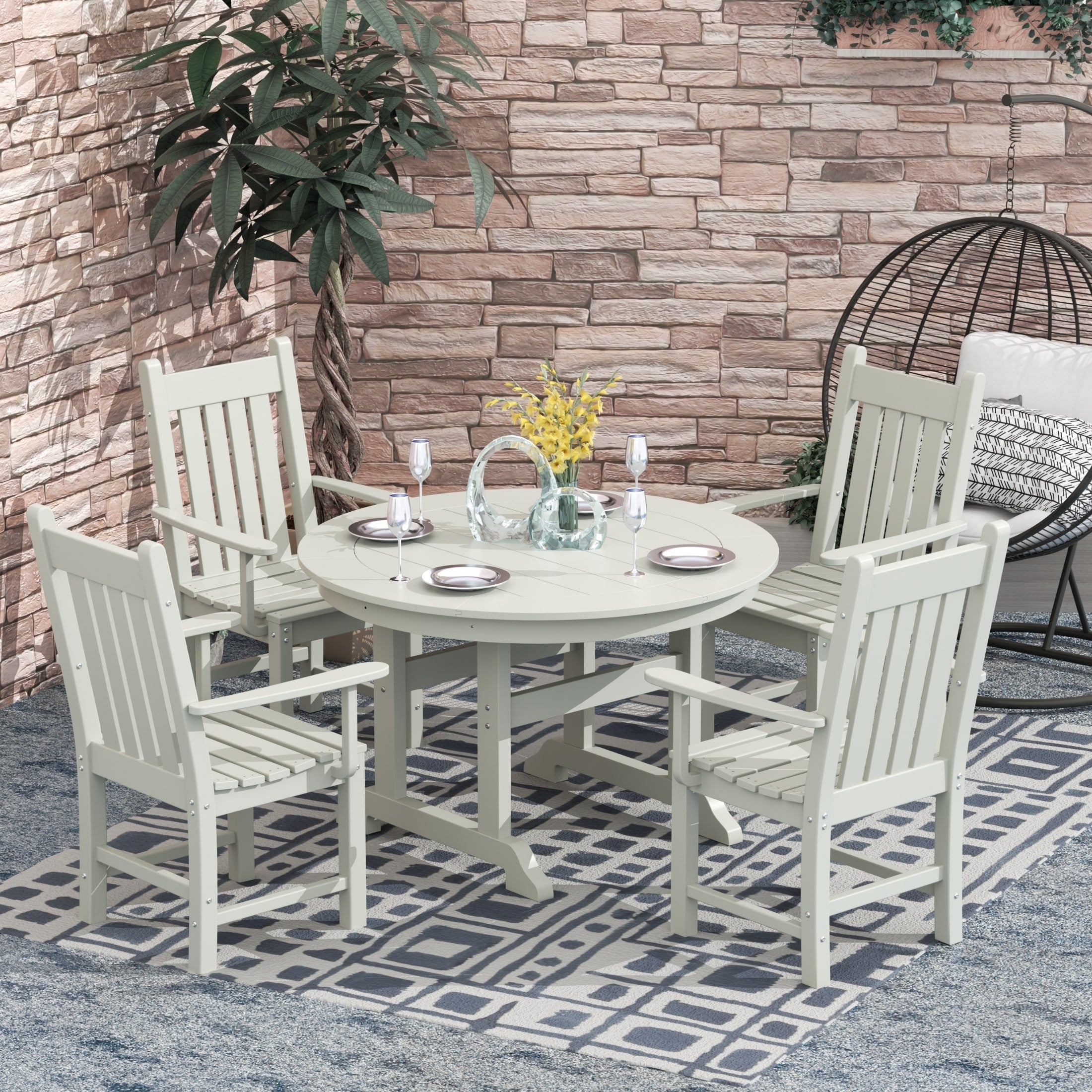 Ensemble de salle à manger d'extérieur Polytrends Laguna en PEHD, toutes saisons, avec table ronde et fauteuils (5 pièces)