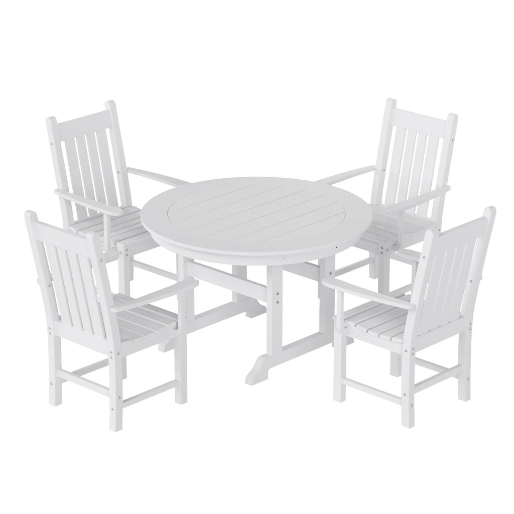 Ensemble de salle à manger d'extérieur Polytrends Laguna en PEHD, toutes saisons, avec table ronde et fauteuils (5 pièces)