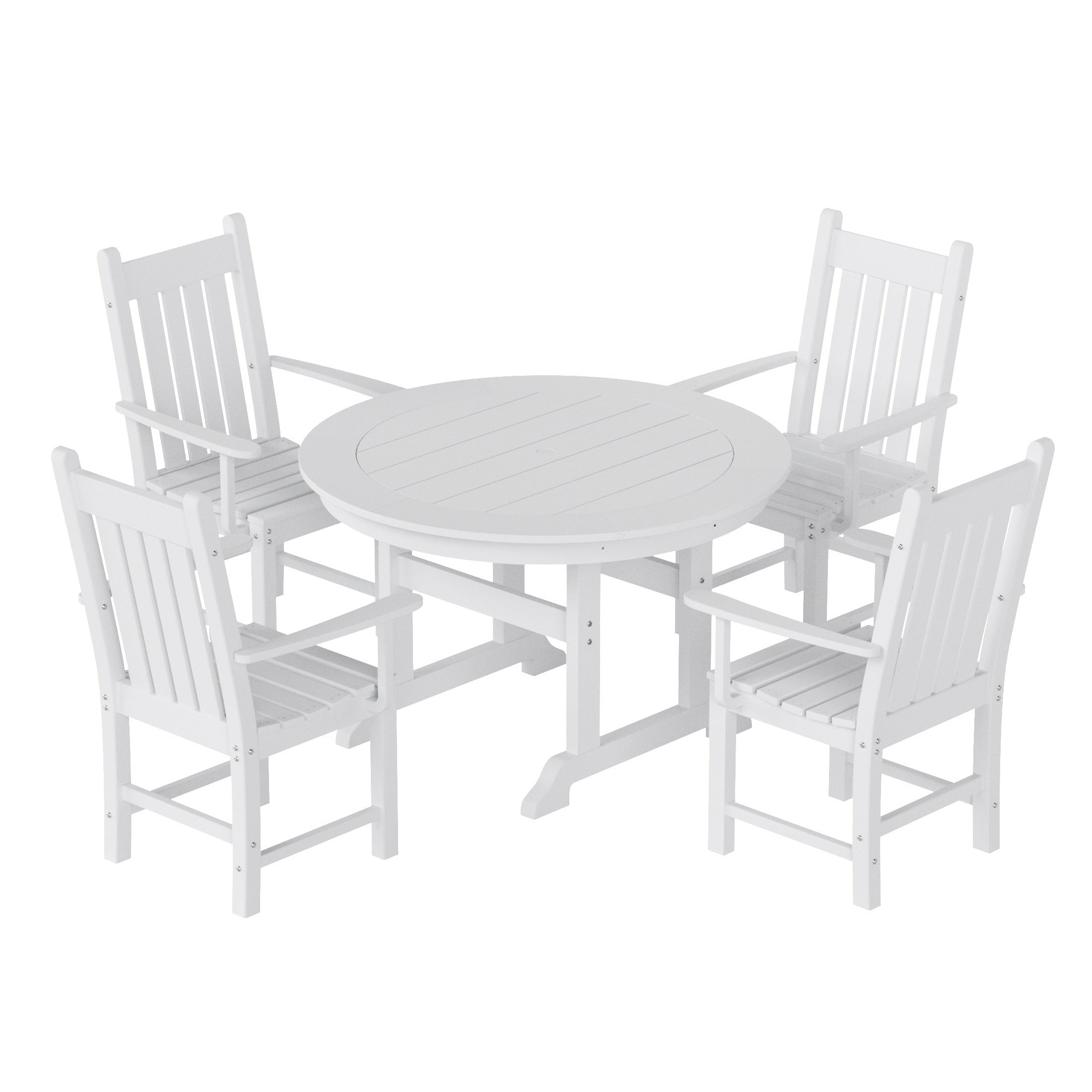 Ensemble de salle à manger d'extérieur Polytrends Laguna en PEHD, toutes saisons, avec table ronde et fauteuils (5 pièces)