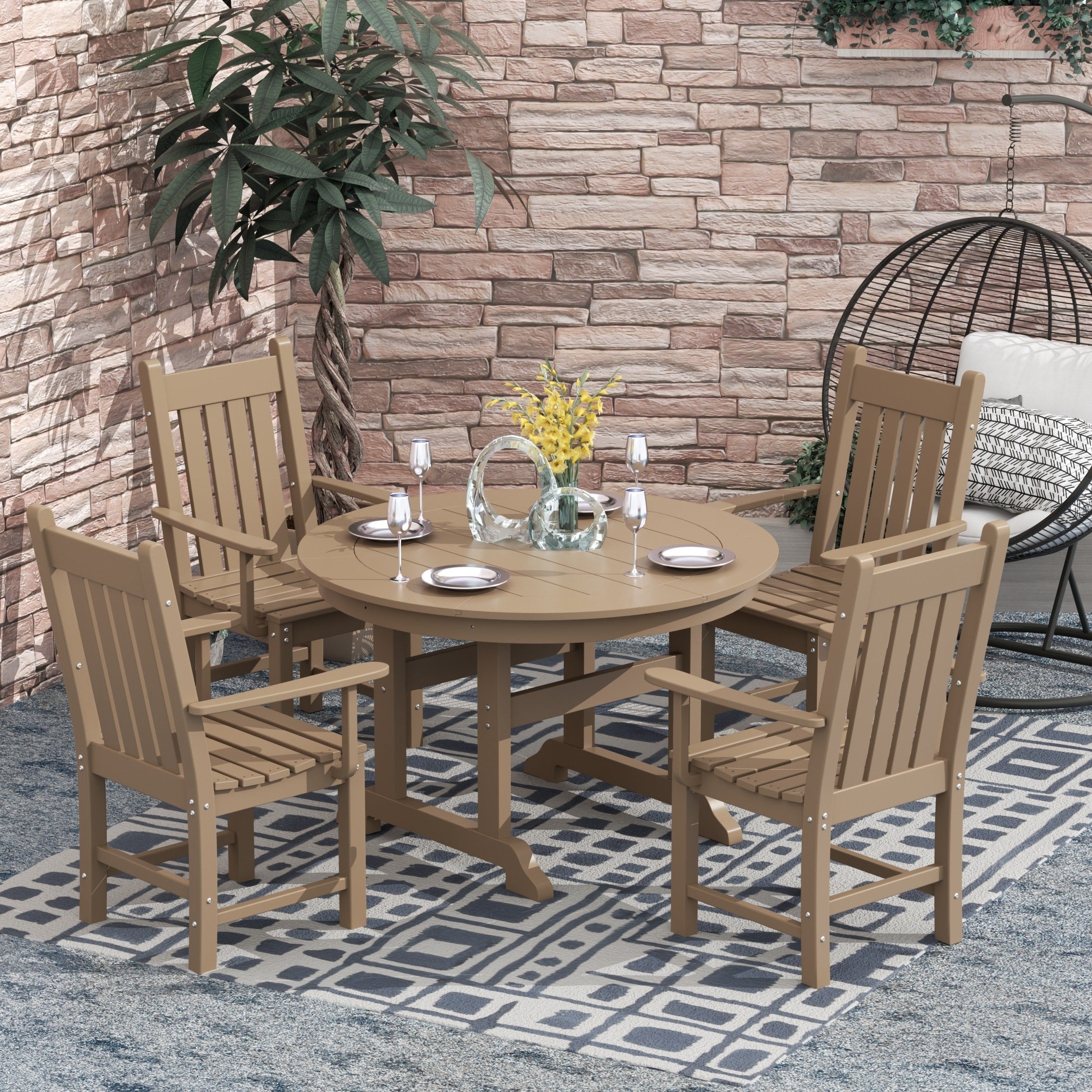 Ensemble de salle à manger d'extérieur Polytrends Laguna en PEHD, toutes saisons, avec table ronde et fauteuils (5 pièces)